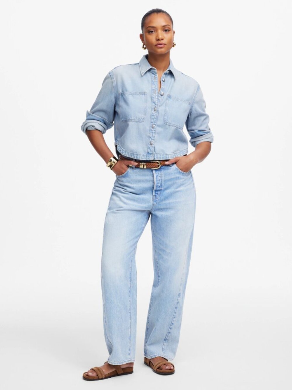 NWT Madewell 24 The Curvy Pieced Barrel-Leg Jean in Foster Wash + Rigid
